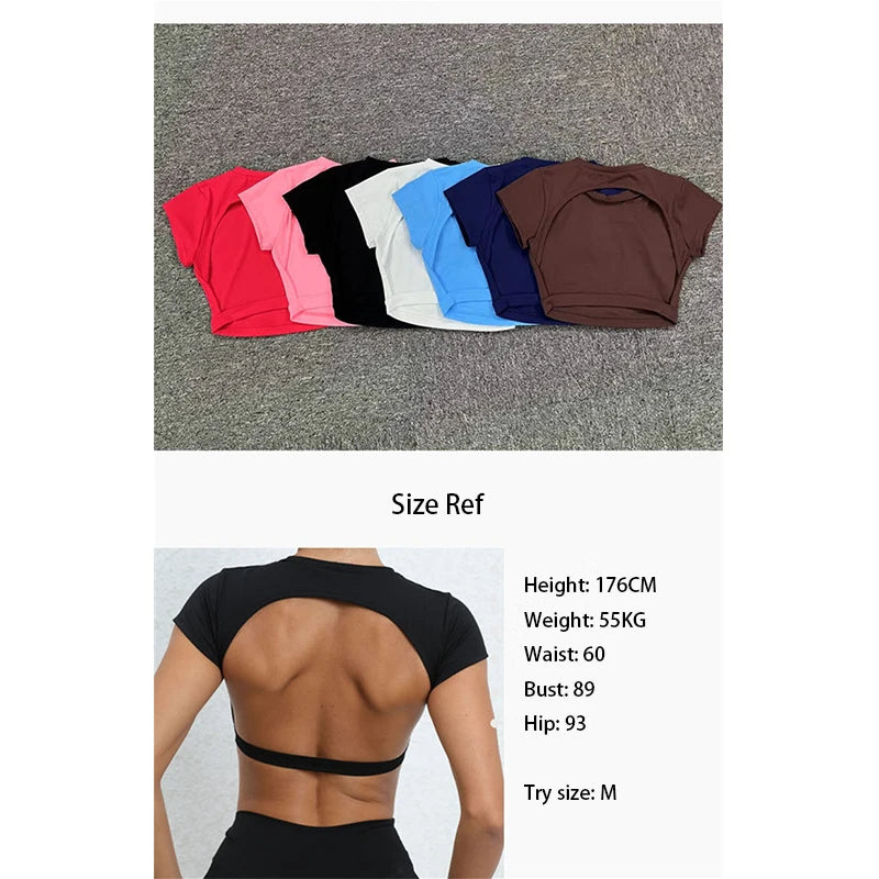 Women’s Backless Sports Crop Top – Breathable Fitness & Workout Shirt