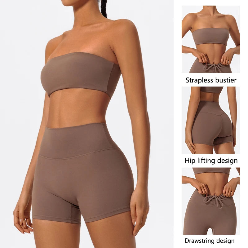 Women’s 2-Piece Fitness Set – Strapless Sports Bra & Workout Leggings