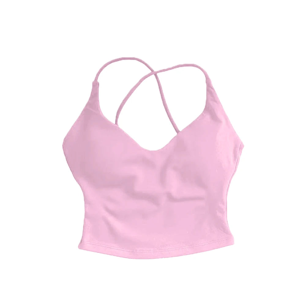Women’s Dynamic Strappy Sports Bra – High Support Push-Up Fitness Tank Top