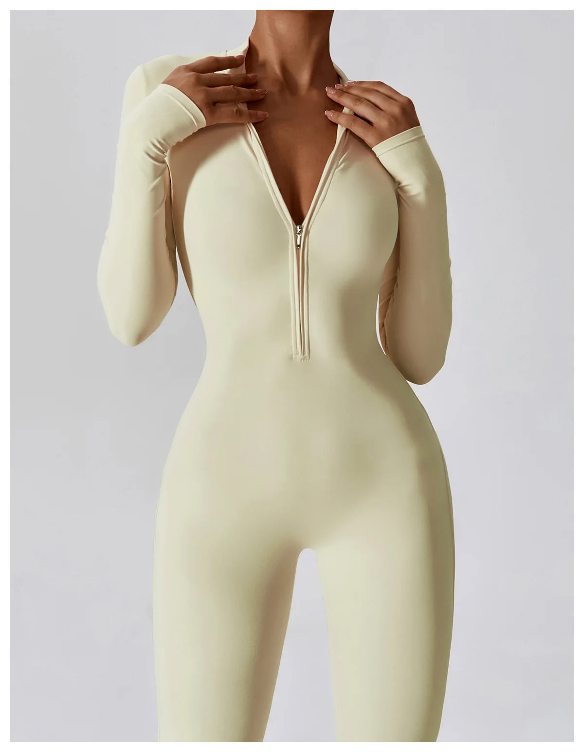 Women’s Long Sleeve Yoga Boilersuit – Skin-Tight One-Piece Gym Jumpsuit