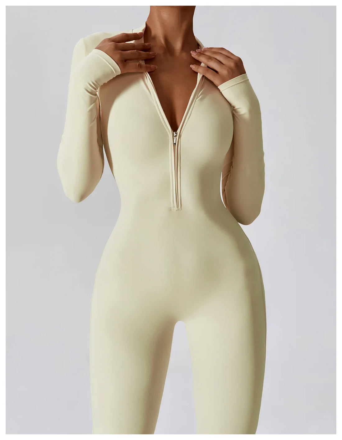 Women’s Long Sleeve Yoga Boilersuit – Skin-Tight One-Piece Gym Jumpsuit
