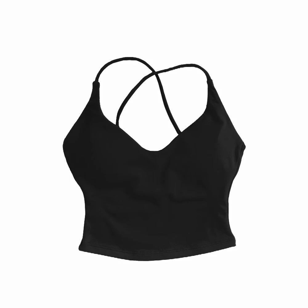Women’s Dynamic Strappy Sports Bra – High Support Push-Up Fitness Tank Top
