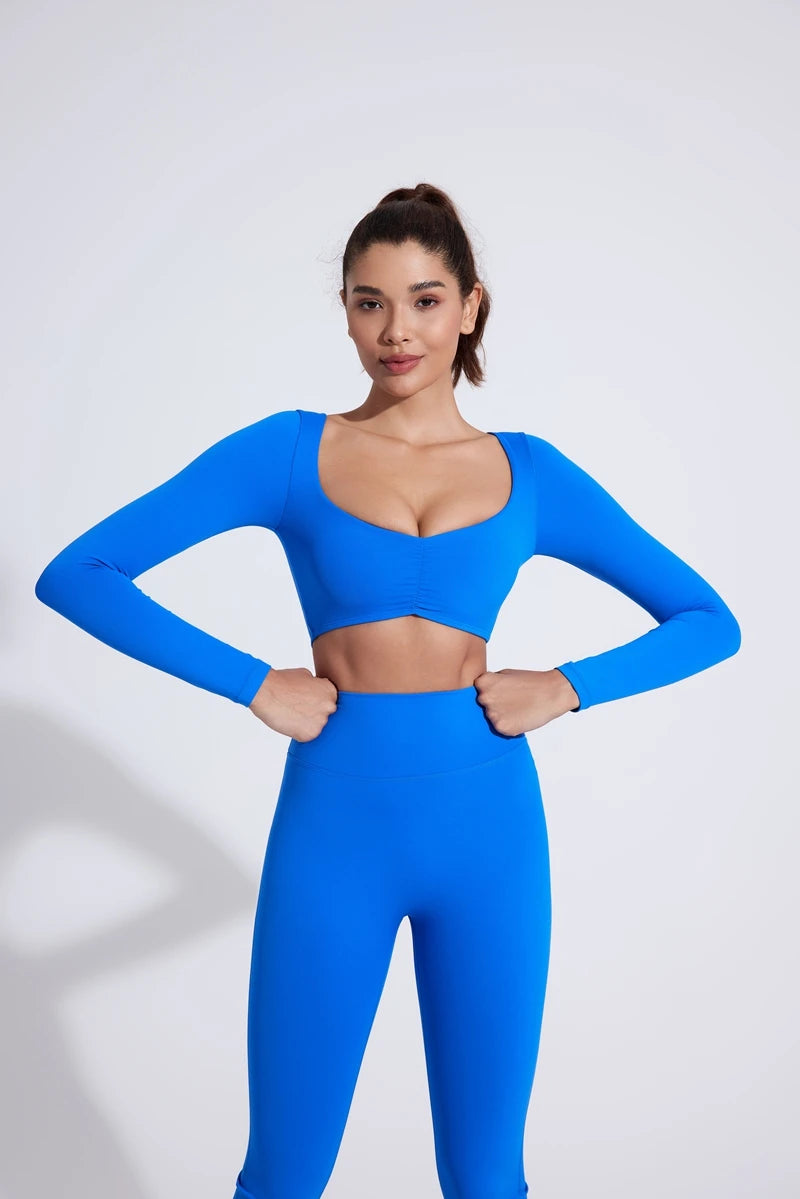 Women’s Long Sleeve Yoga Crop Top – Fitness & Workout Shirt