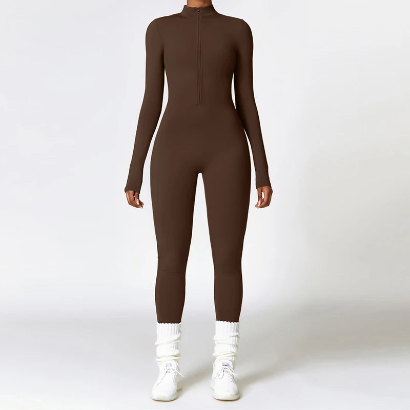 Women’s Winter Plush Yoga Jumpsuit – Fleece-Lined One-Piece Fitness Tracksuit