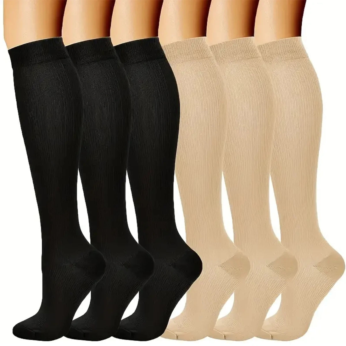 6 Pairs Compression Socks – Solid Color Nurse & Everyday Support Socks