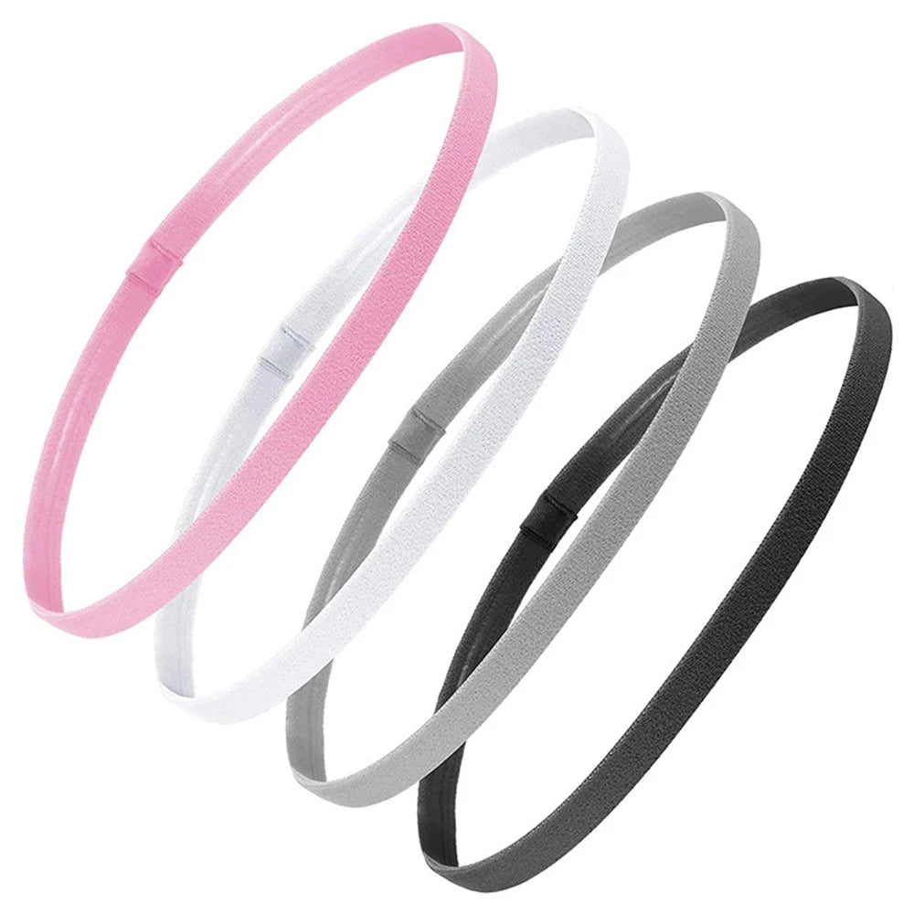 4PCS Non-Slip Sports Headbands – Elastic Sweatproof Workout Hair Bands