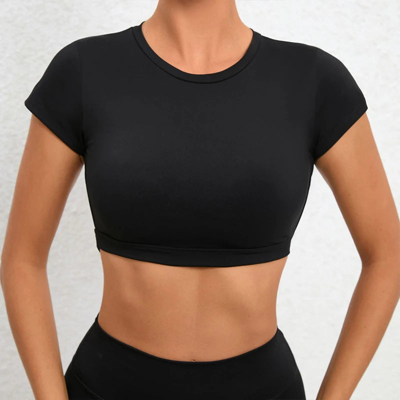 Women’s Backless Sports Crop Top – Breathable Fitness & Workout Shirt