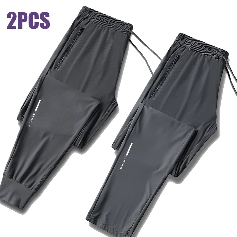 Men’s Ice Silk Summer Pants – Slim Fit Quick-Dry Casual & Running Trousers