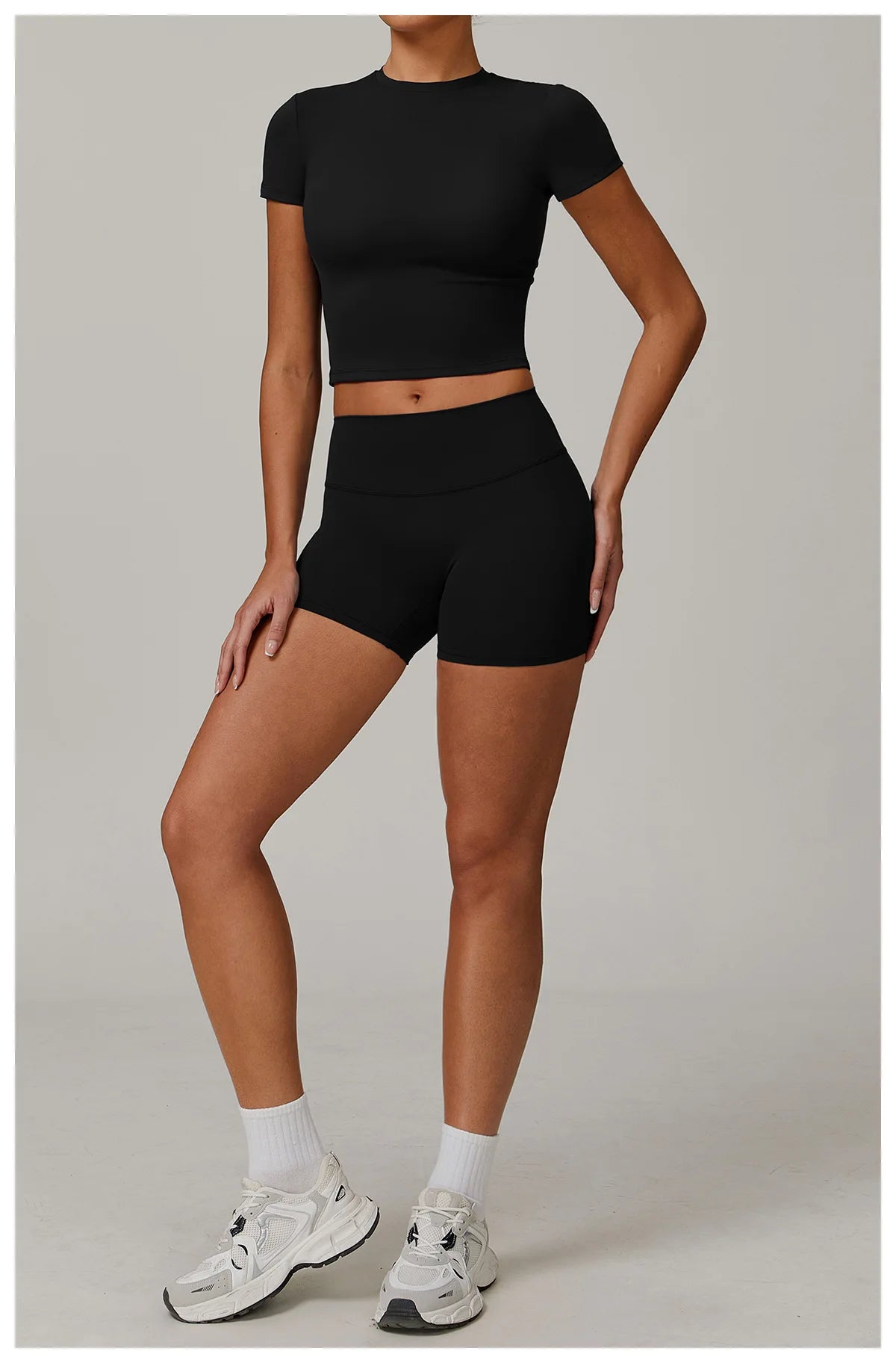 Women’s 2PCS Yoga & Workout Set – Long Sleeve Top & High-Waist Leggings/Shorts
