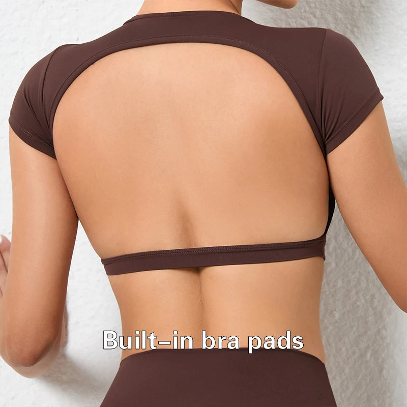 Women’s Backless Sports Crop Top – Breathable Fitness & Workout Shirt