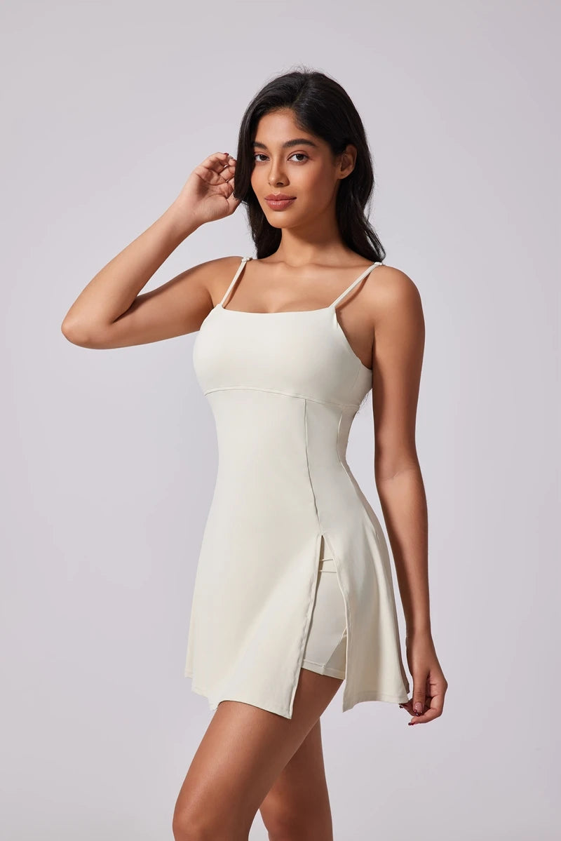 Women’s Sports Dress – Beautiful Back Yoga & Tennis Skirt with Removable Chest Cushion