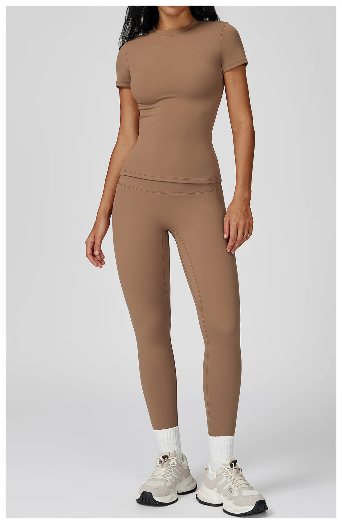 Women’s 2PCS Yoga & Workout Set – Long Sleeve Top & High-Waist Leggings/Shorts