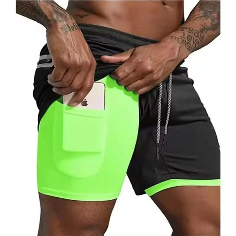 Men’s 2-in-1 Fitness Shorts – Quick-Dry Gym & Running Double-Layer Shorts with Pocket