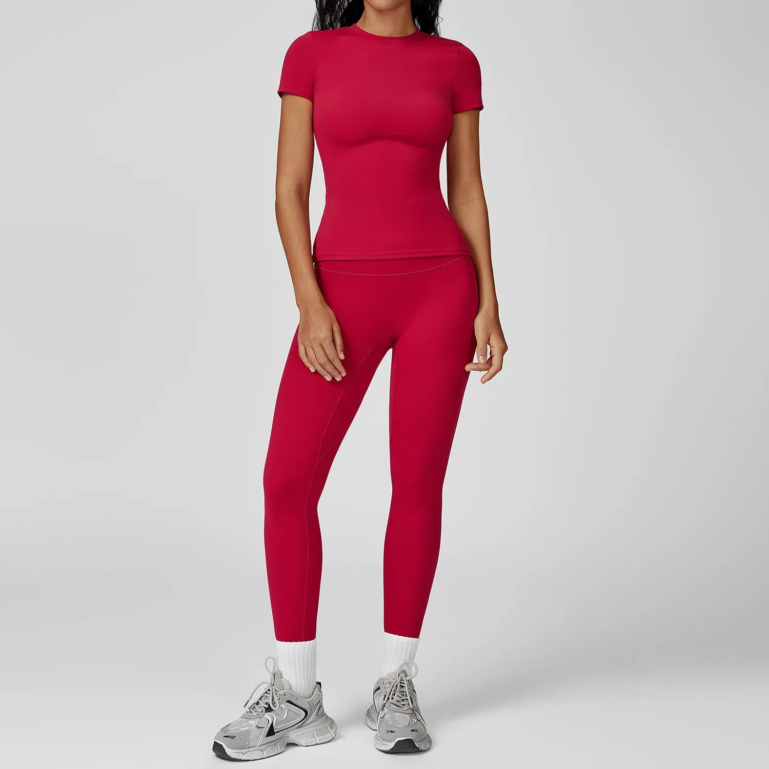 Women’s 2PCS Yoga & Workout Set – Long Sleeve Top & High-Waist Leggings/Shorts