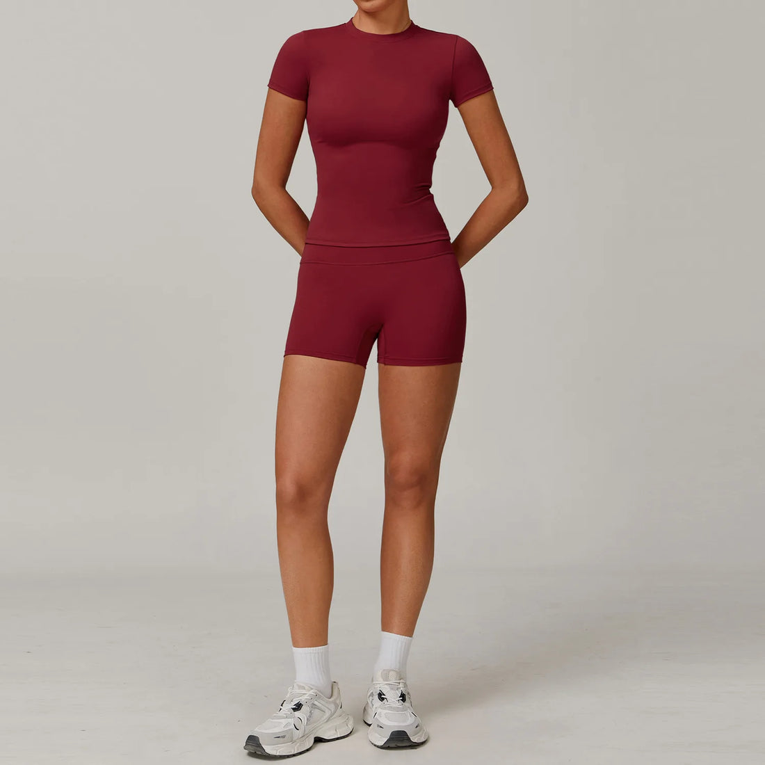 Women’s 2PCS Yoga & Workout Set – Long Sleeve Top & High-Waist Leggings/Shorts
