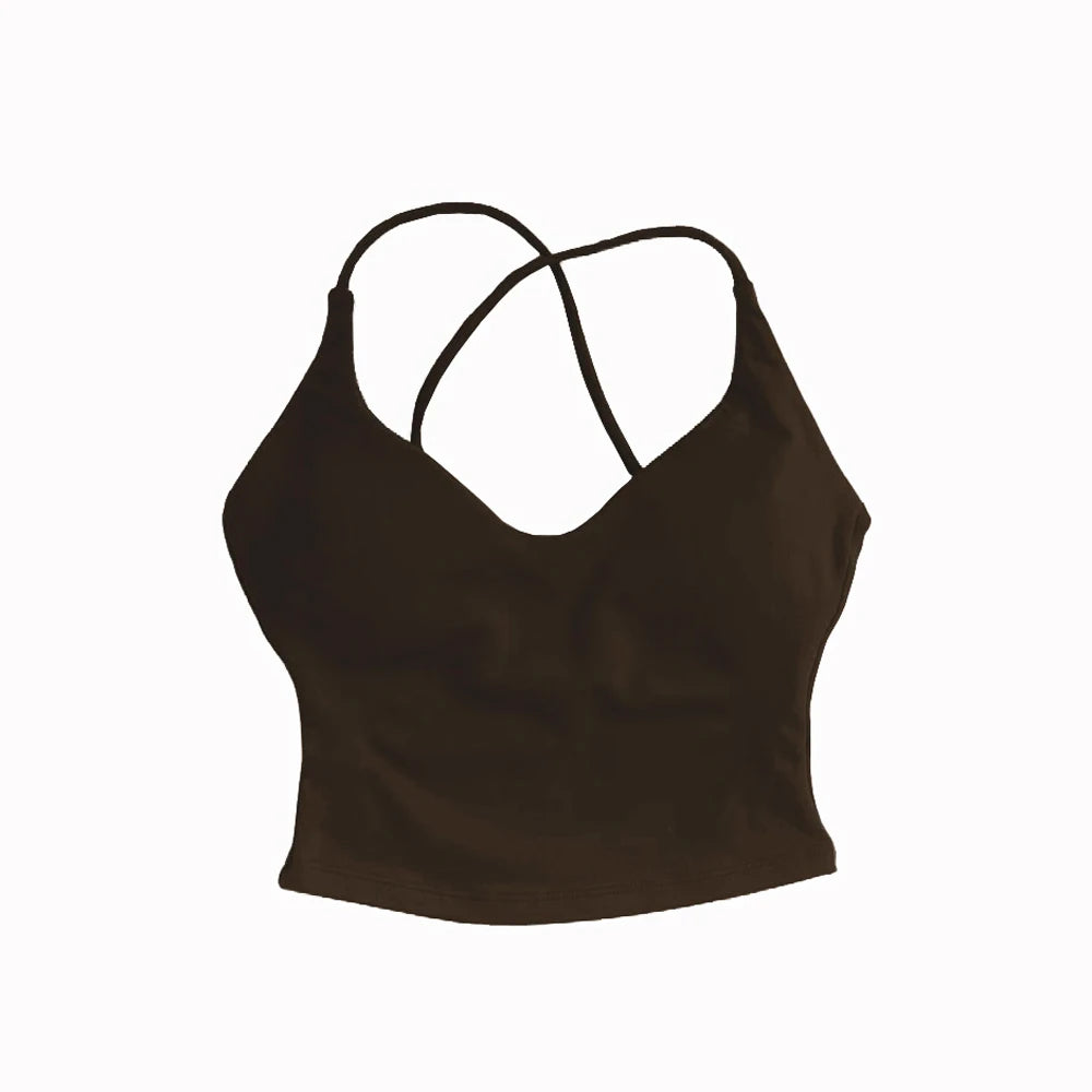 Women’s Dynamic Strappy Sports Bra – High Support Push-Up Fitness Tank Top