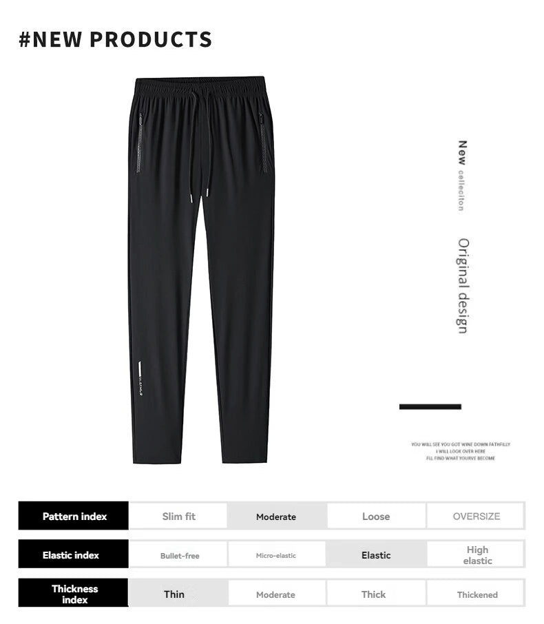 Men’s Ice Silk Summer Pants – Slim Fit Quick-Dry Casual & Running Trousers