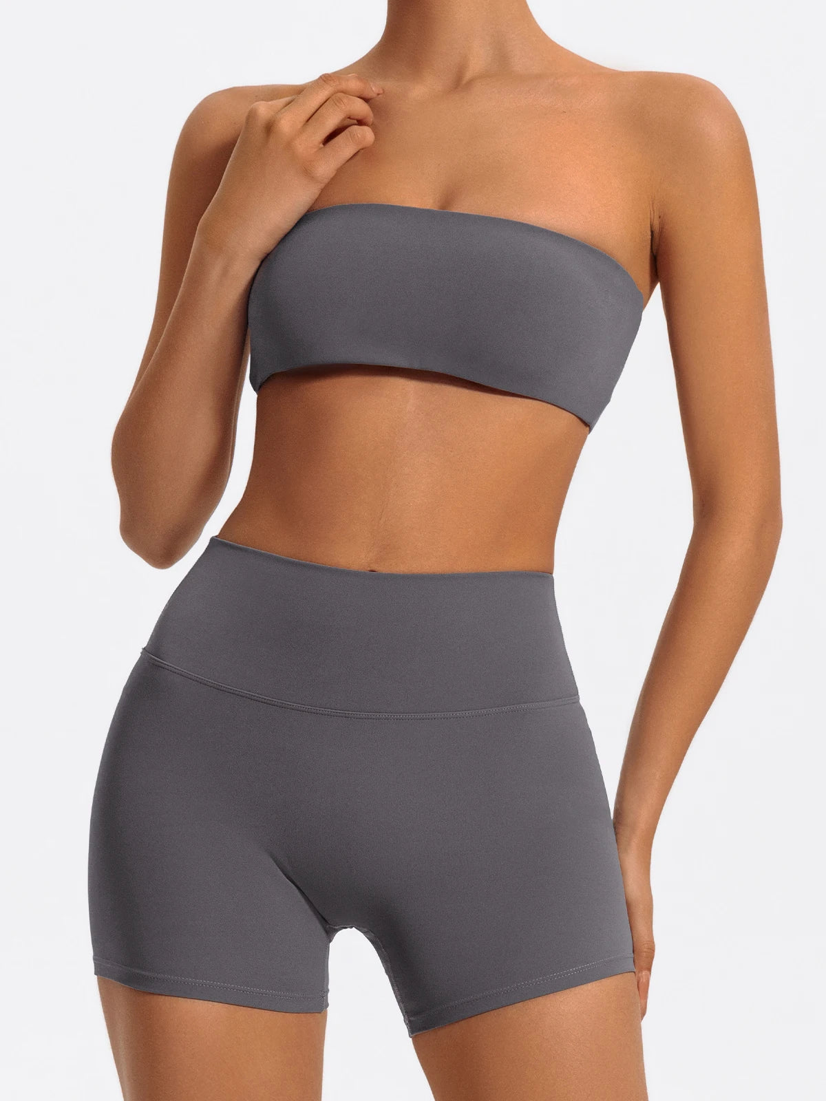 Women’s 2-Piece Fitness Set – Strapless Sports Bra & Workout Leggings
