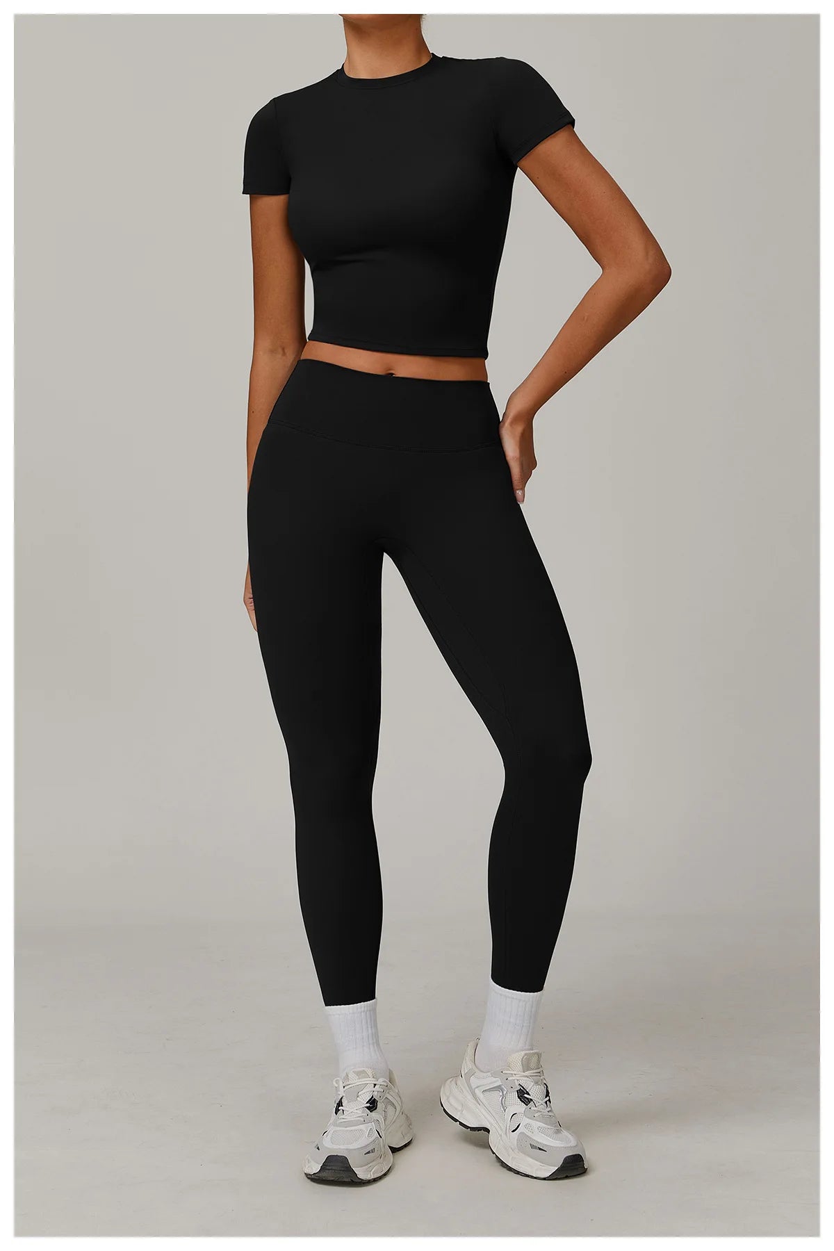 Women’s 2PCS Yoga & Workout Set – Long Sleeve Top & High-Waist Leggings/Shorts