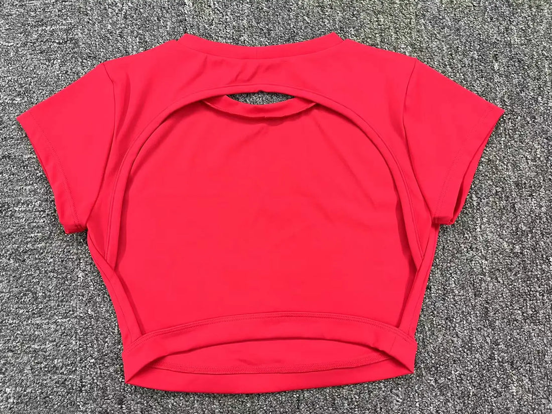 Women’s Backless Sports Crop Top – Breathable Fitness & Workout Shirt