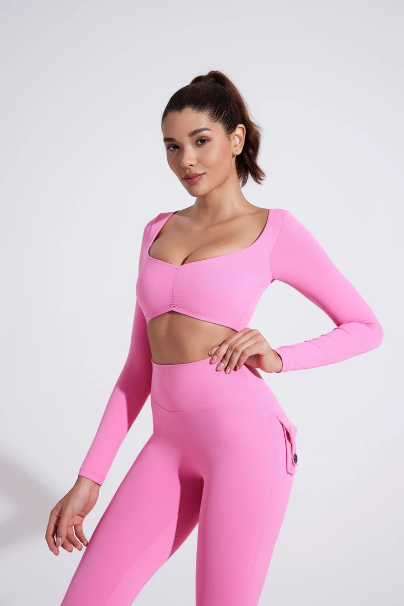 Women’s Long Sleeve Yoga Crop Top – Fitness & Workout Shirt