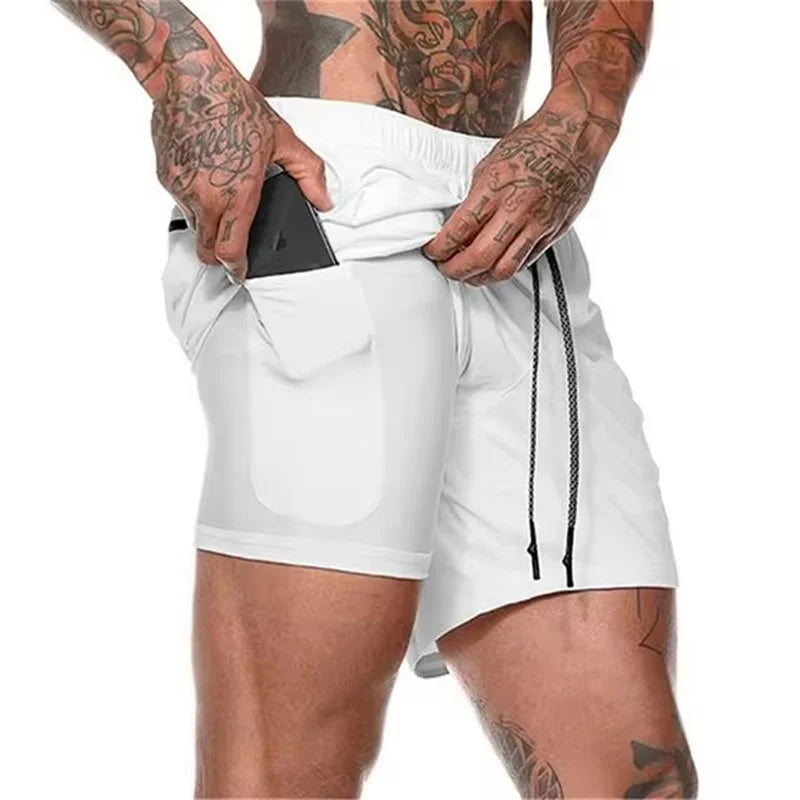 Men’s 2-in-1 Fitness Shorts – Quick-Dry Gym & Running Double-Layer Shorts with Pocket