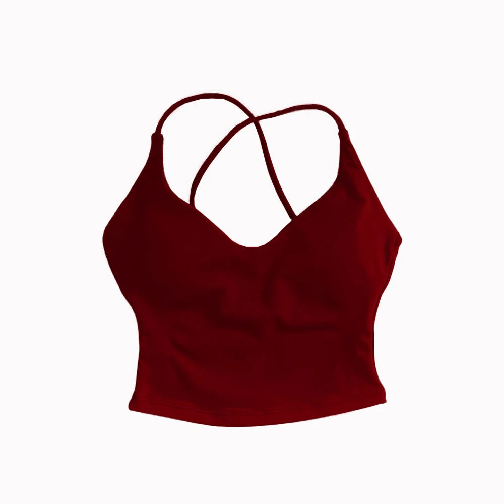 Women’s Dynamic Strappy Sports Bra – High Support Push-Up Fitness Tank Top