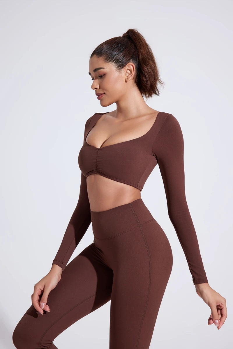 Women’s Long Sleeve Yoga Crop Top – Fitness & Workout Shirt