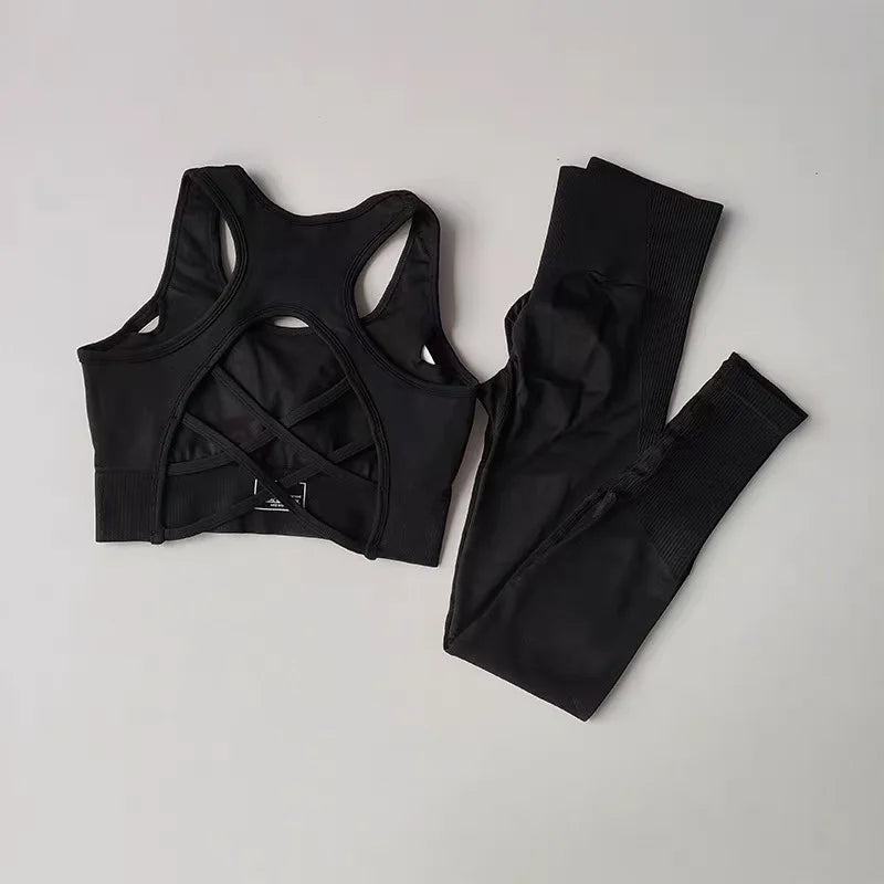 2PCS Women’s Sports Bra Set – Shockproof Fitness Tank & Yoga Suit