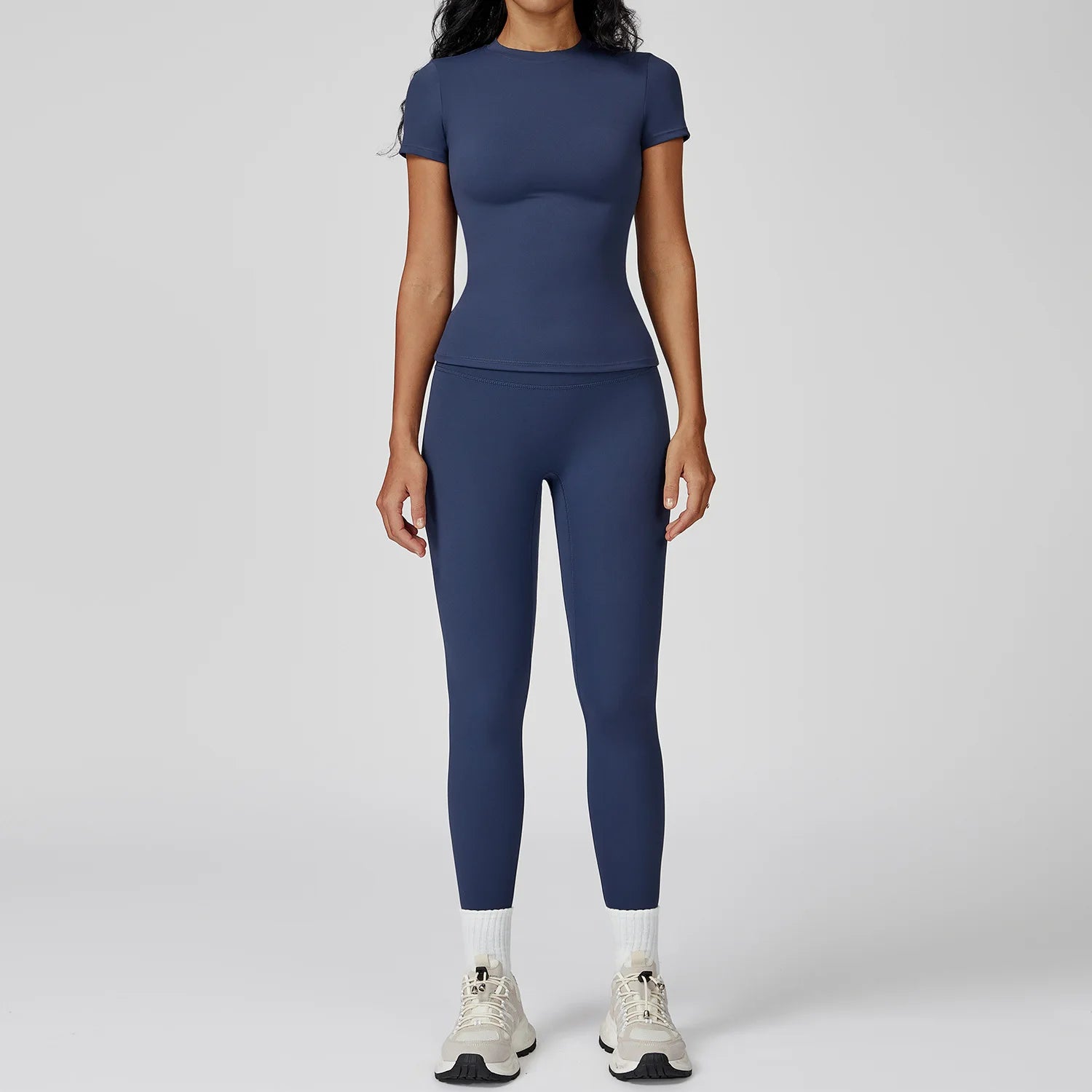Women’s 2PCS Yoga & Workout Set – Long Sleeve Top & High-Waist Leggings/Shorts