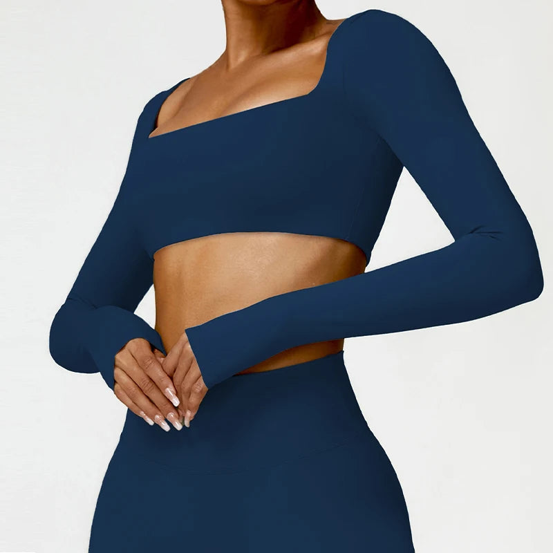 Women’s Quick-Dry Sportswear – Square Neck Fitness Crop Top