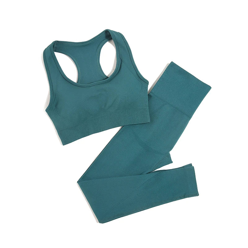 2-Piece Seamless Yoga Set for Women – High Waist Leggings & Sports Bra Gym Outfit