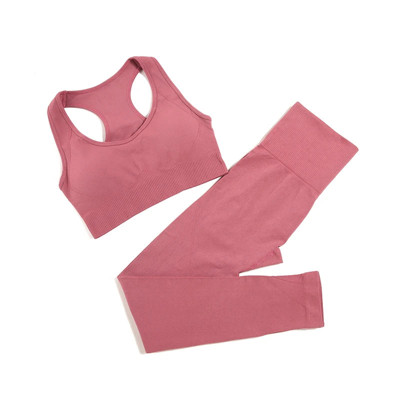 2-Piece Seamless Yoga Set for Women – High Waist Leggings & Sports Bra Gym Outfit