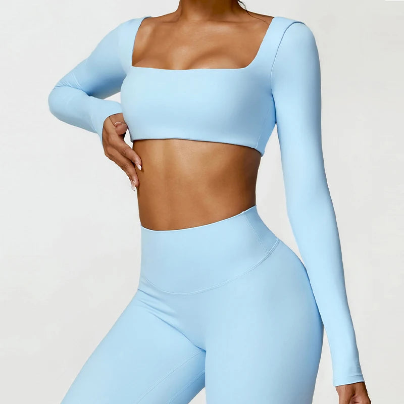 Women’s Quick-Dry Sportswear – Square Neck Fitness Crop Top