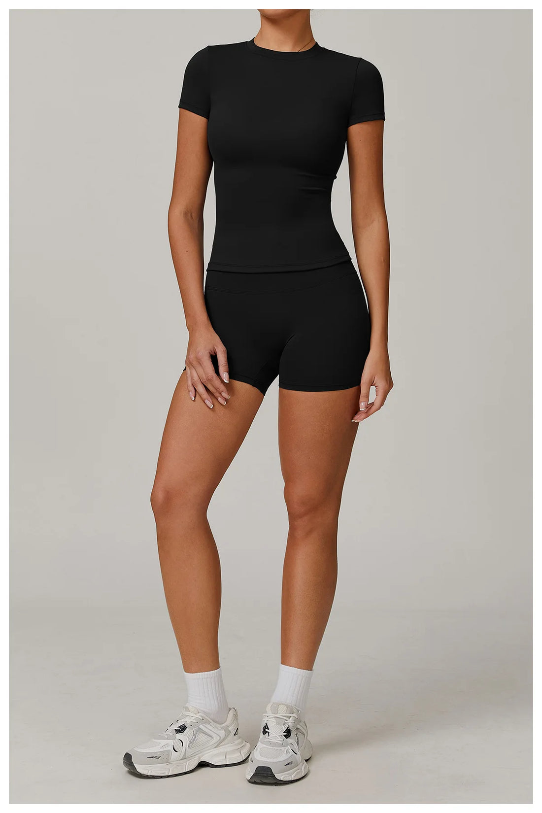 Women’s 2PCS Yoga & Workout Set – Long Sleeve Top & High-Waist Leggings/Shorts
