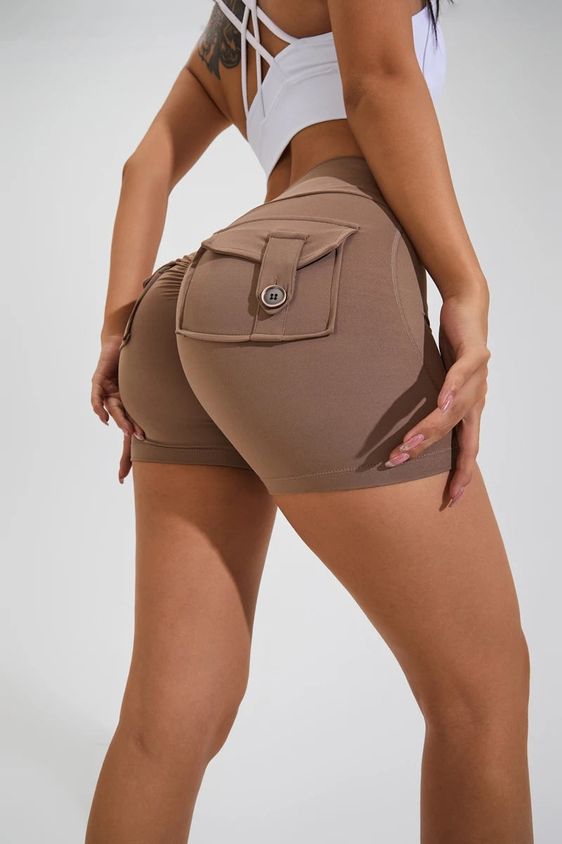 Women’s High-Waist Yoga Shorts – Scrunch Butt & Pocket Fitness Shorts