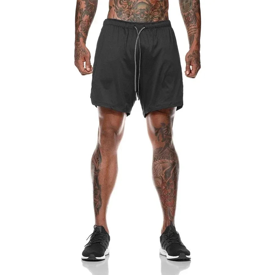 Men’s 2-in-1 Fitness Shorts – Quick-Dry Gym & Running Double-Layer Shorts with Pocket