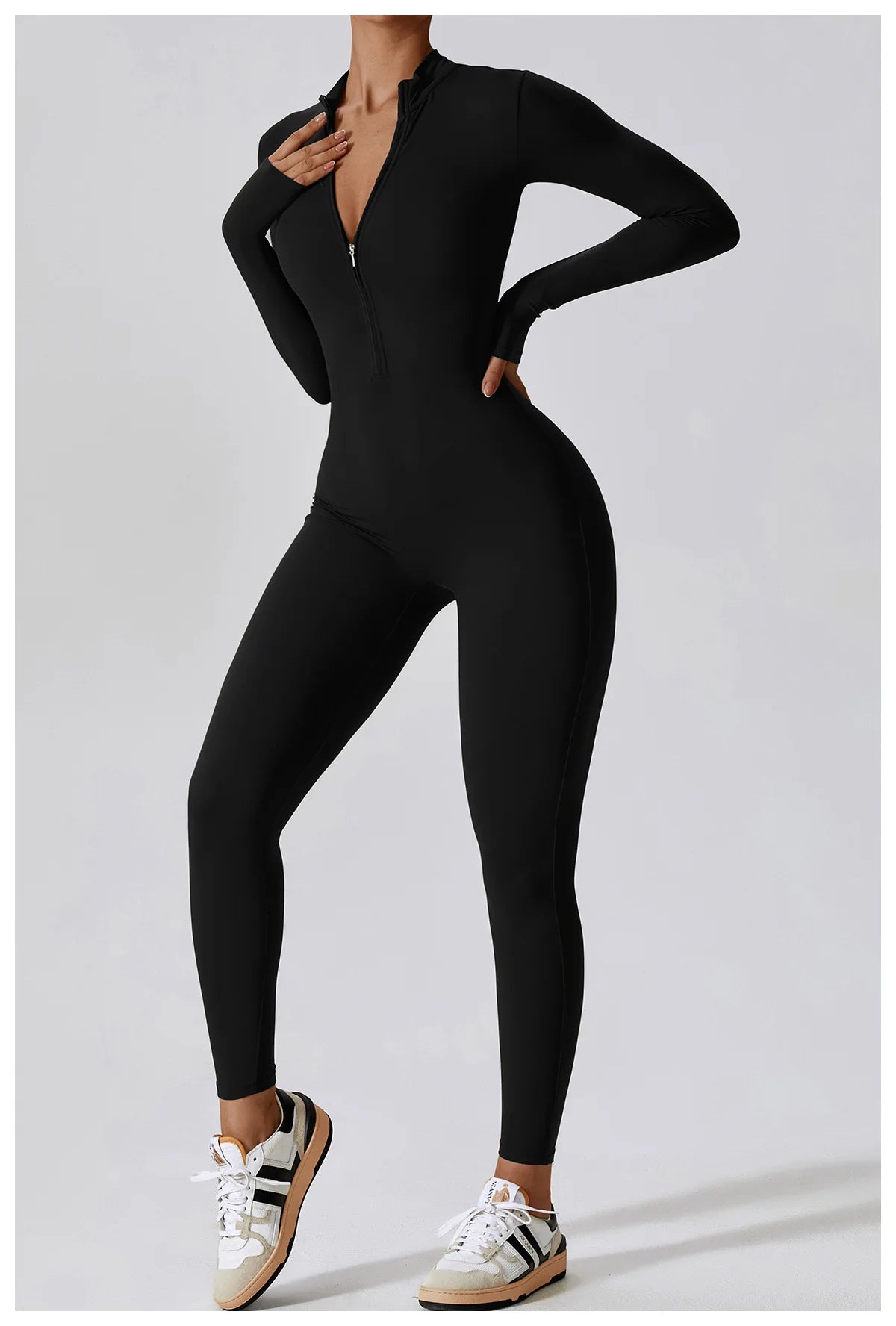 Women’s Long Sleeve Yoga Boilersuit – Skin-Tight One-Piece Gym Jumpsuit