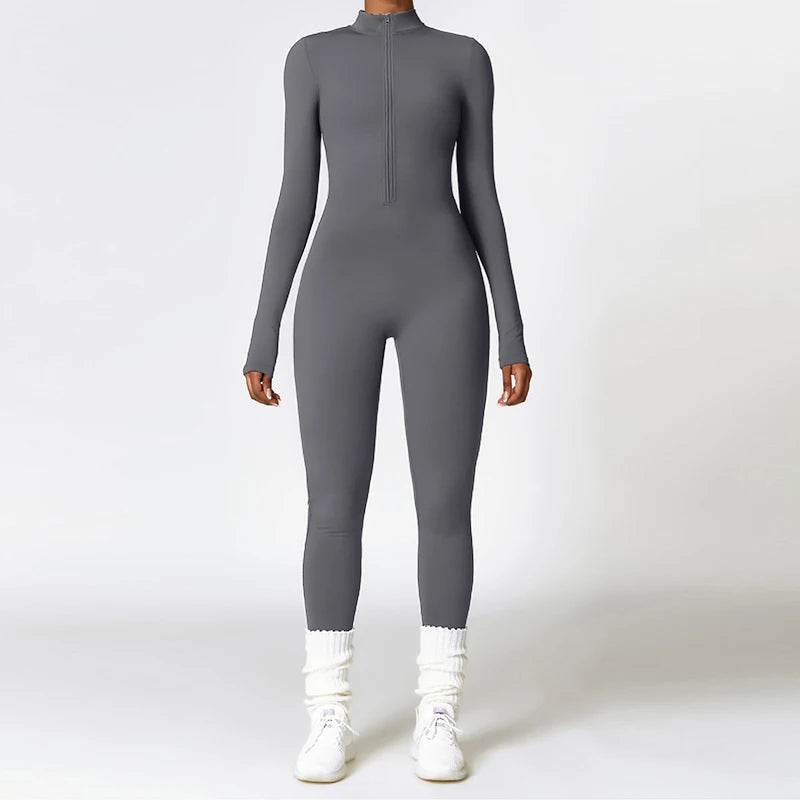 Women’s Winter Plush Yoga Jumpsuit – Fleece-Lined One-Piece Fitness Tracksuit