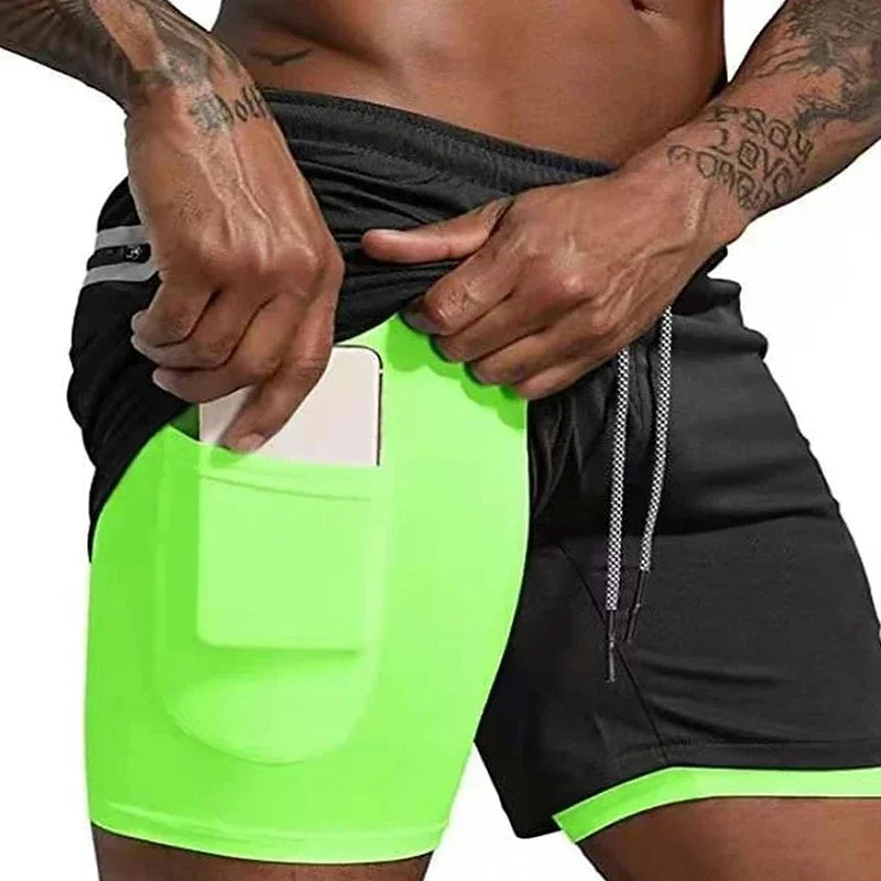 Men’s 2-in-1 Fitness Shorts – Quick-Dry Gym & Running Double-Layer Shorts with Pocket
