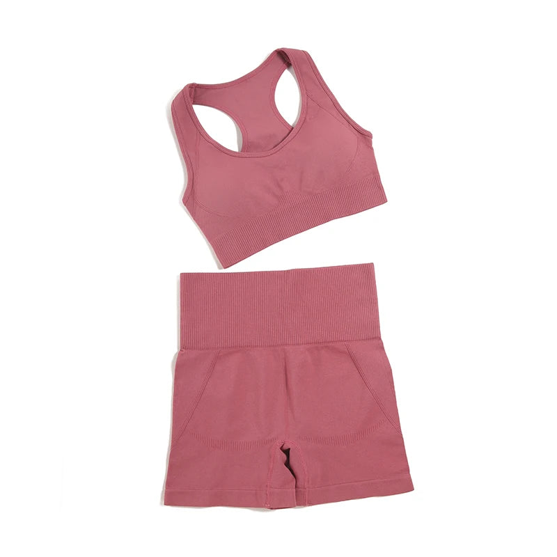 2-Piece Seamless Yoga Set for Women – High Waist Leggings & Sports Bra Gym Outfit