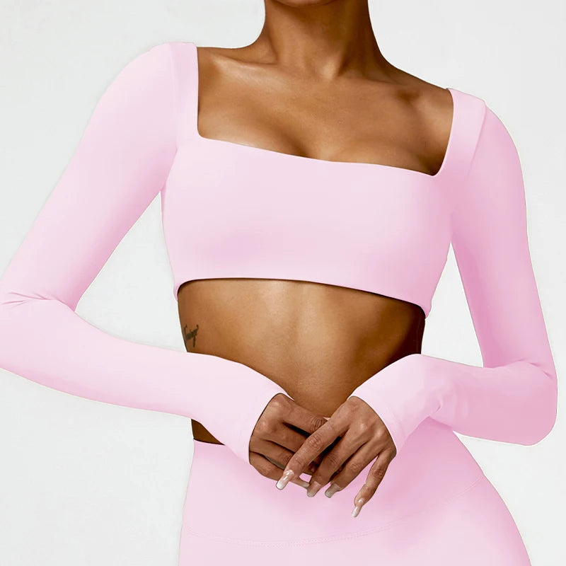 Women’s Quick-Dry Sportswear – Square Neck Fitness Crop Top