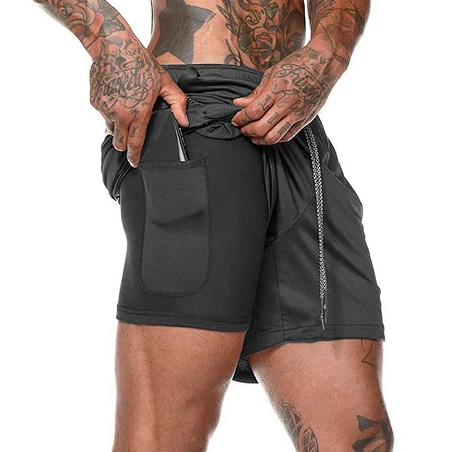 Men’s 2-in-1 Fitness Shorts – Quick-Dry Gym & Running Double-Layer Shorts with Pocket
