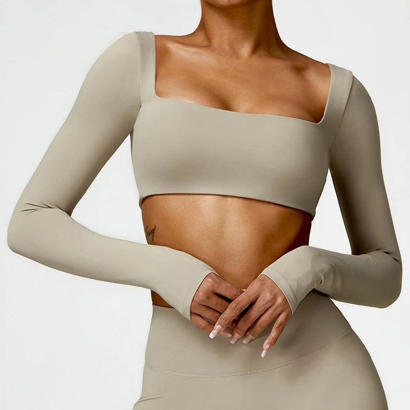 Women’s Quick-Dry Sportswear – Square Neck Fitness Crop Top