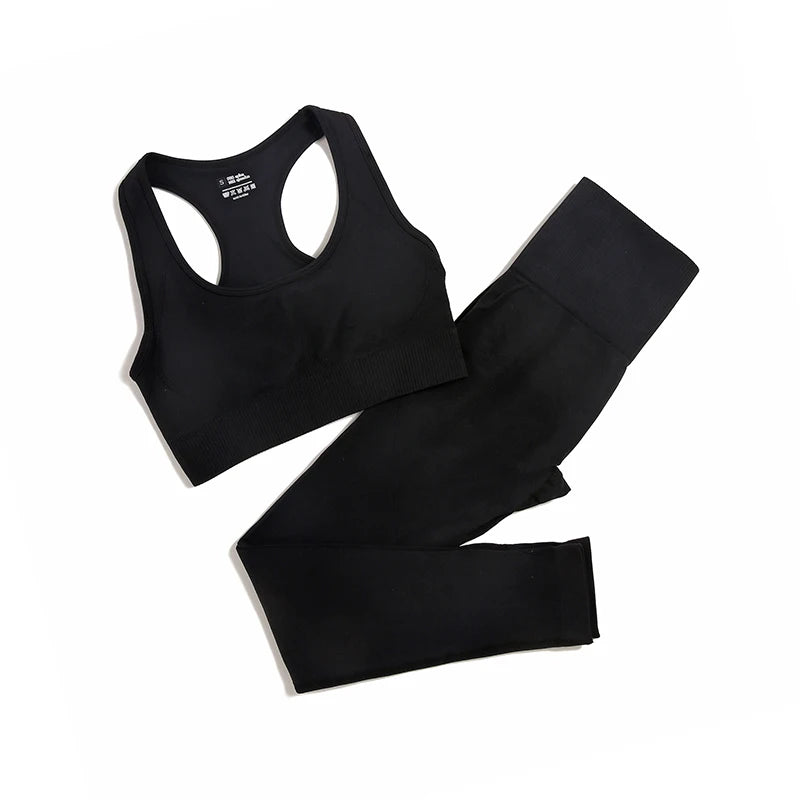 2-Piece Seamless Yoga Set for Women – High Waist Leggings & Sports Bra Gym Outfit