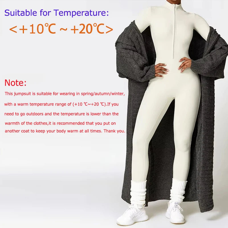 Women’s Winter Plush Yoga Jumpsuit – Fleece-Lined One-Piece Fitness Tracksuit