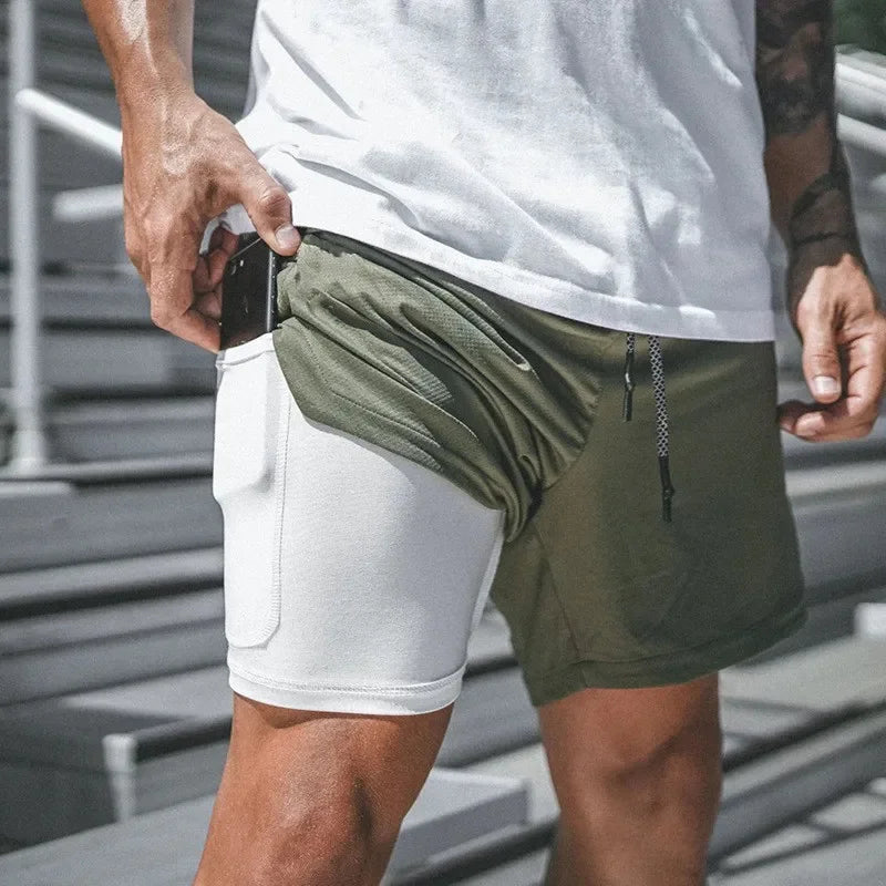 Men’s 2-in-1 Fitness Shorts – Quick-Dry Gym & Running Double-Layer Shorts with Pocket