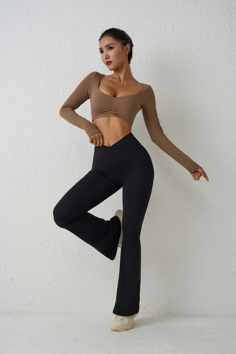 Women’s Long Sleeve Yoga Crop Top – Fitness & Workout Shirt