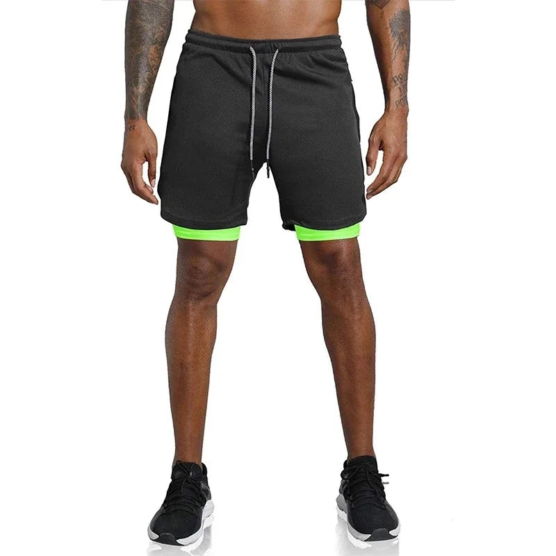 Men’s 2-in-1 Fitness Shorts – Quick-Dry Gym & Running Double-Layer Shorts with Pocket