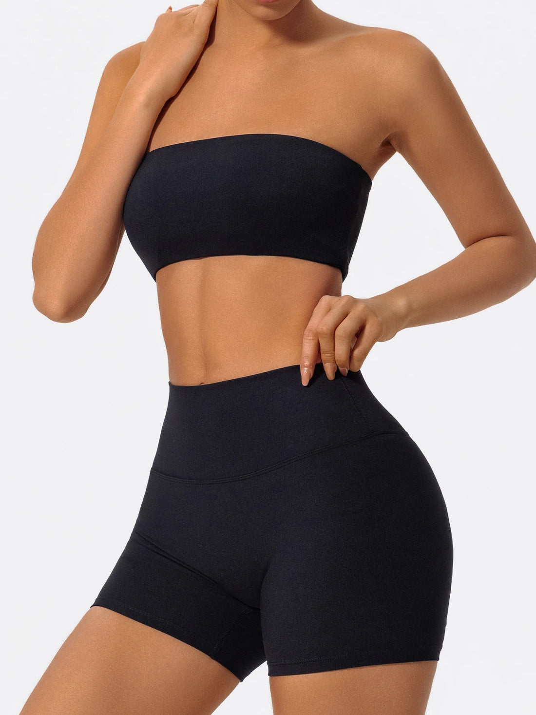 Women’s 2-Piece Fitness Set – Strapless Sports Bra & Workout Leggings